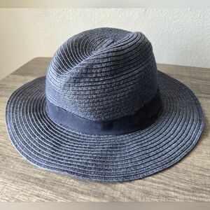 GAP Blue Textured Straw Hat Fedora Wide Brim